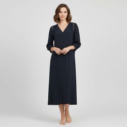 Robe longue à boutons col V manches avec dentelle rouba Femme LA PETITE ETOILE