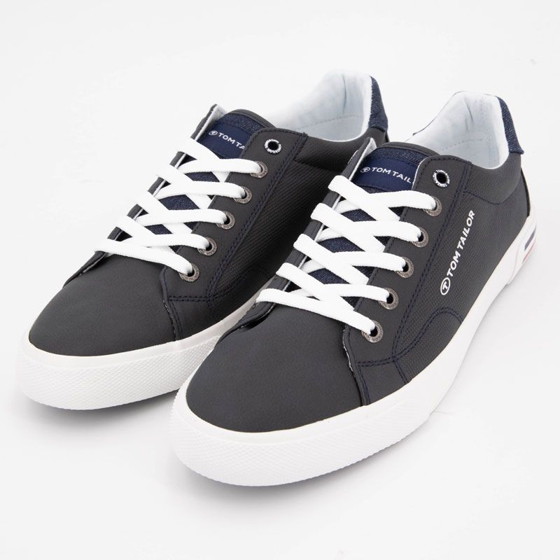 Baskets blanches en toile liseré bleu et rouge Homme TOM TAILOR