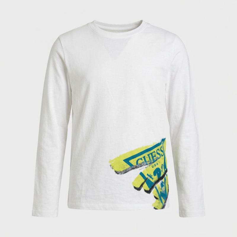Tee shirt manches longues col rond avec grand logo coloré Enfant GUESS