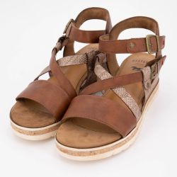 Sandales compensées à scratch motif serpent avec double boucle Femme MUSTANG