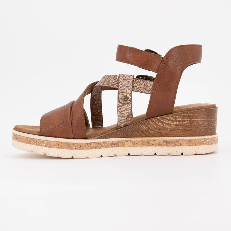 Sandales compensées à scratch motif serpent avec double boucle Femme MUSTANG