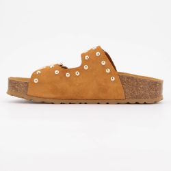 Mules semelle épaisse beige avec clous gold Femme I AM
