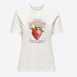 Tee shirt onlhenny cloud dancer straberry 15327666 4539 Femme ONLY