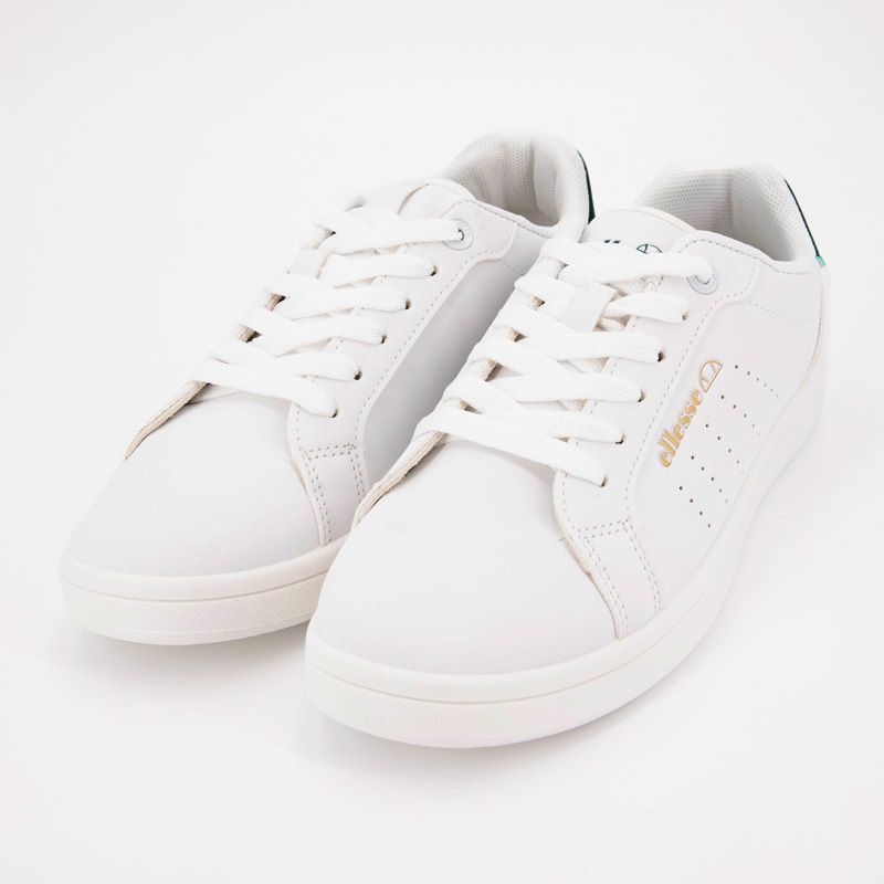 Baskets blanches empiècement vert avec logo doré Femme ELLESSE
