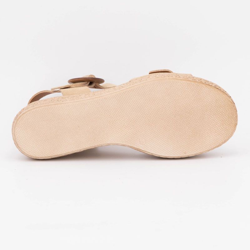 Sandales noires compensées en cuir double boucle bois Femme BIOSTOCK