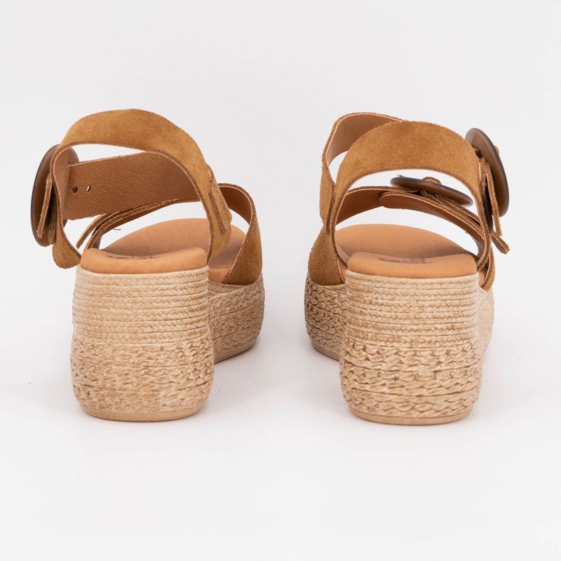 Sandales noires compensées en cuir double boucle bois Femme BIOSTOCK