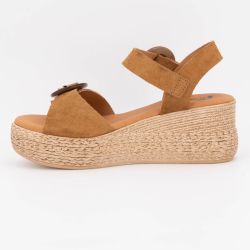 Sandales noires compensées en cuir double boucle bois Femme BIOSTOCK