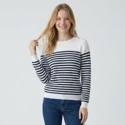 Pull fin marinière col rond coton à boutons Homme BILL TORNADE