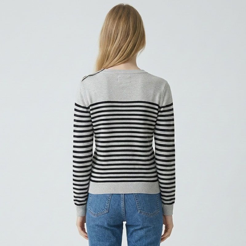 Pull fin marinière col rond coton à boutons Homme BILL TORNADE