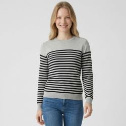 Pull fin marinière col rond coton à boutons Homme BILL TORNADE