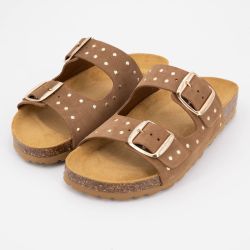 Mule cuire avec double boucles ajustables et clous dorés Femme I AM