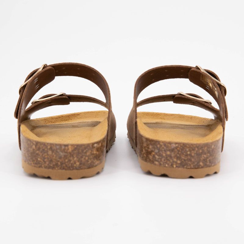 Mule cuire avec double boucles ajustables et clous dorés Femme I AM