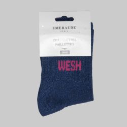 Chaussette marine wesh a paillette em-ch-xgs2631 Femme EMERAUDE
