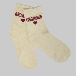 Chaussette ecrue amoureuse a paillette em-ch-xgs2624 Femme EMERAUDE