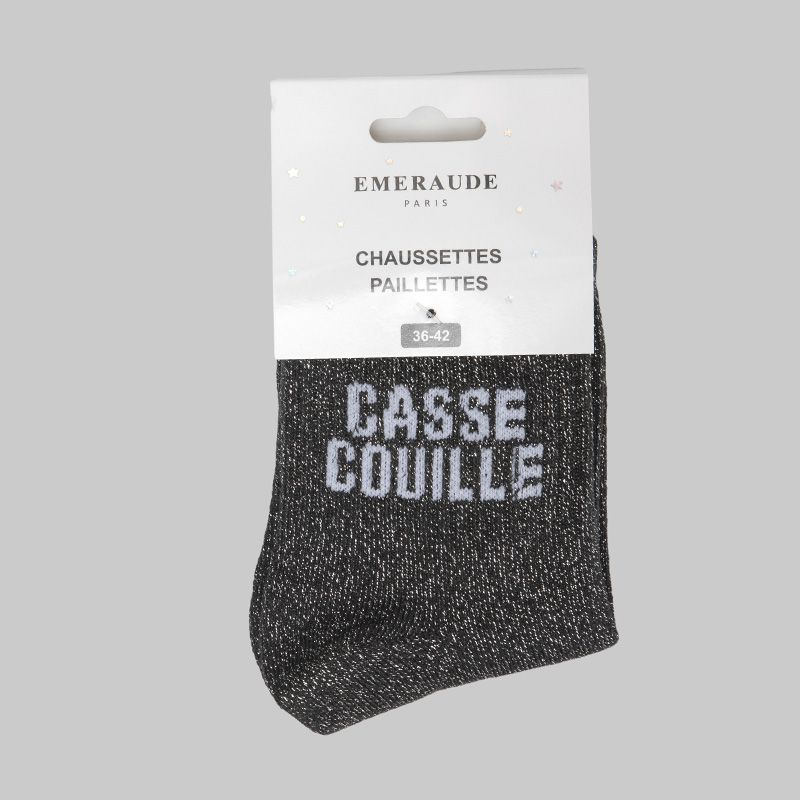 Chaussette noir casse couille a paillette em-ch-xgs2604 Femme EMERAUDE