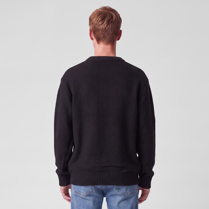 Pull col rond maille texturee noir pnm-1018-ds Homme PANAME BROTHERS