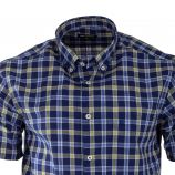 Chemise bleue à carreaux manches courtes homme TED LAPIDUS marque pas cher prix dégriffés destockage