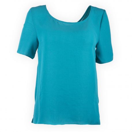 Tee shirt col rond bleu canard femme AMERICAN VINTAGE marque pas cher prix dégriffés destockage