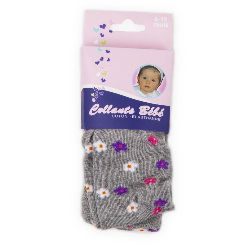 Collant gris motif fleurs coton & élasthanne Bébé AZERTEX marque pas cher prix dégriffés destockage