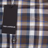 Chemise marron à carreaux coupe droite manches longues Homme TED LAPIDUS marque pas cher prix dégriffés destockage