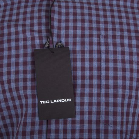 Chemise bicolore à carreaux coupe droite manches longues Homme TED LAPIDUS marque pas cher prix dégriffés destockage